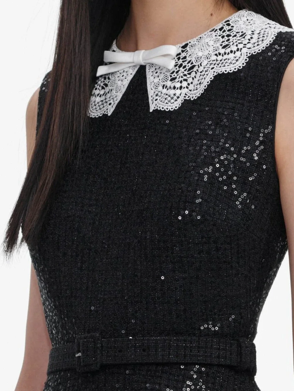 Self Portrait Black Sequin Boucle Mini Dress